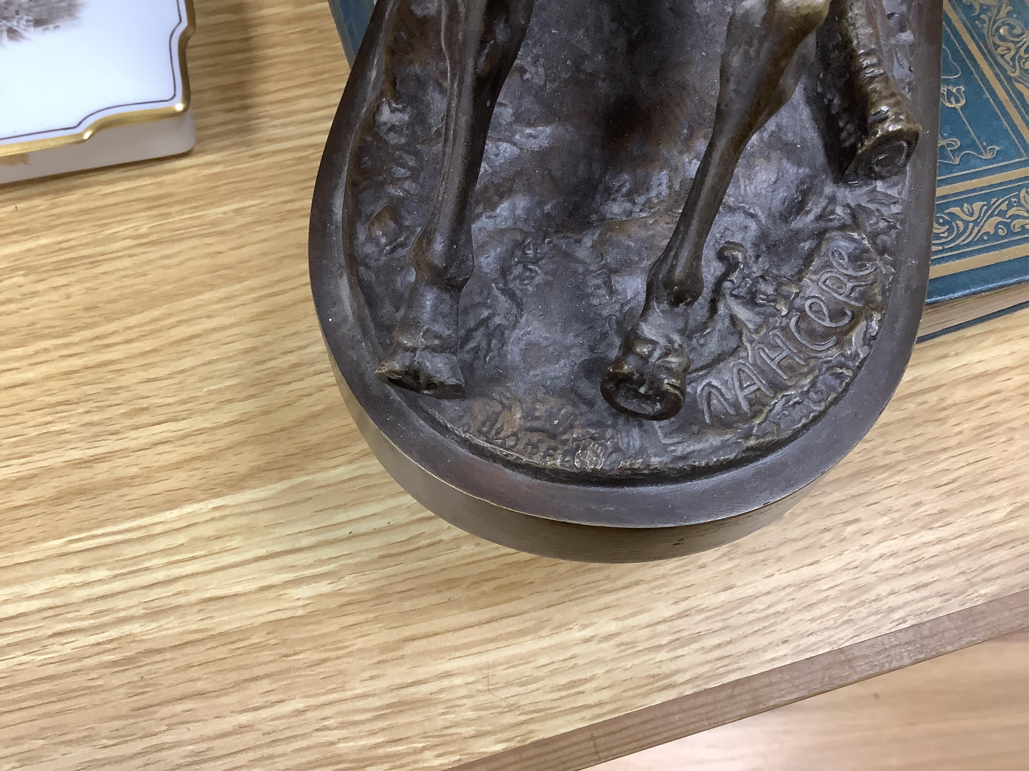 After Eugene Lanceray (Russian, 1848-1886), bronze study of a Cossack charging, signed in cyrillic, 39cm wide. Condition - good